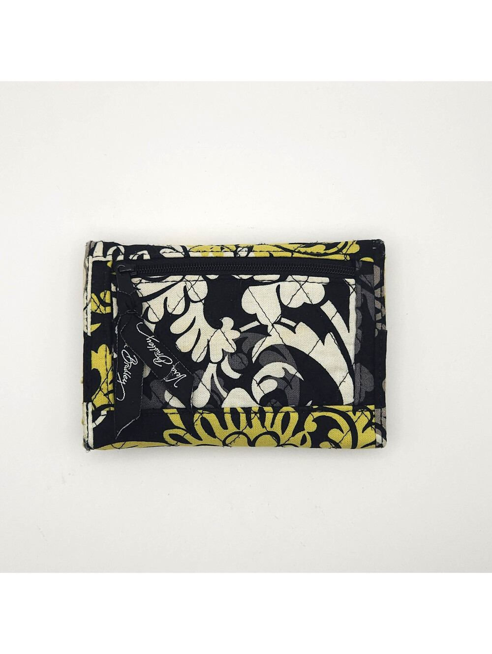 Vera Bradley Quilted Trifold Euro Retired Baroque Wallet Black Yellow Floral - Picture 2 of 7